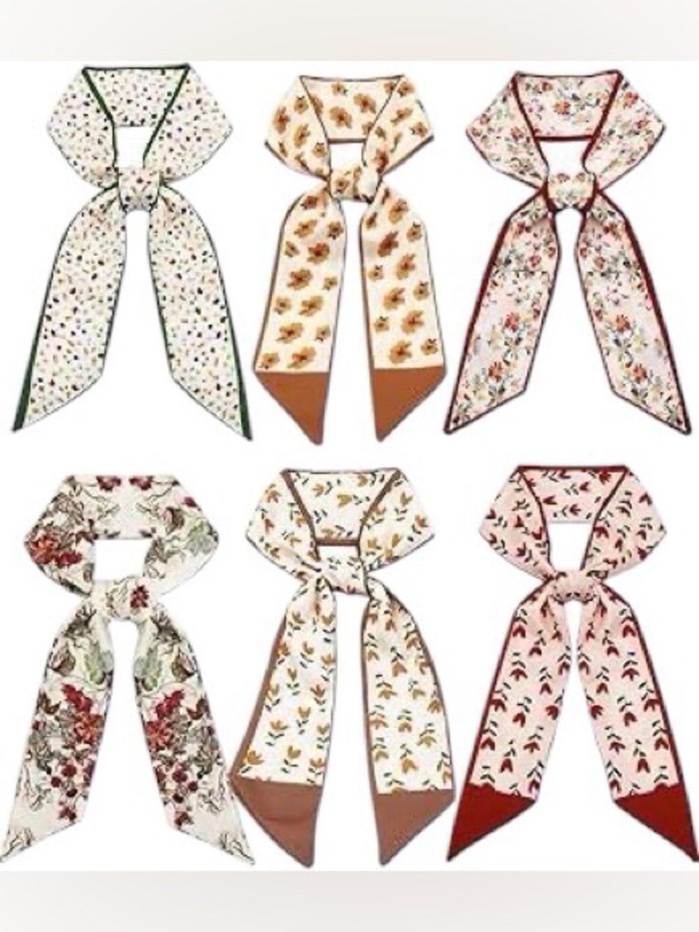 Set of 6 Floral Twilly Scarves Hair Scarves Purse Handle Wraps Neck Scarves NIP